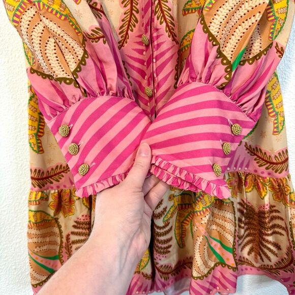 Farm Rio Palm Scarf Sand Mini Dress Size XXS - Picture 3 of 15